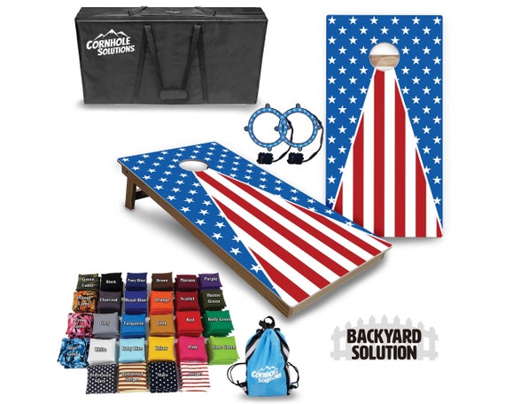 Backyard Cornhole Bundle Options - Stars & Stripes Triangle - 2'x4' Regulation Set + UV Direct Print + UV Clear Coat