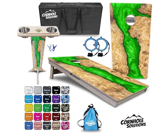 Tournament Cornhole Bundle Options - Green Epoxy - 2'x4' Regulation Set - 3/4″ Baltic Birch + ScoreBrace + UV Direct Print + UV Clear Coat