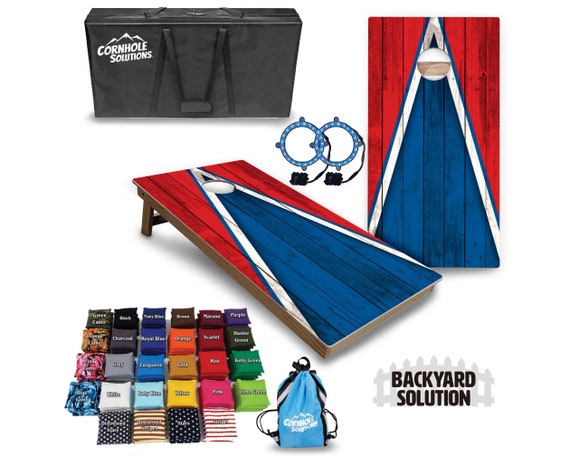 Backyard Cornhole Bundle Options - Royal & Red Triangle - 2'x4' Regulation Set + UV Direct Print + UV Clear Coat