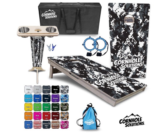 Tournament Cornhole Bundle Options - Grey Digital Camo 2'x4' Regulation Set- 3/4″ BalticBirch + ScoreBrace + UV Direct Print + UV Clear Coat