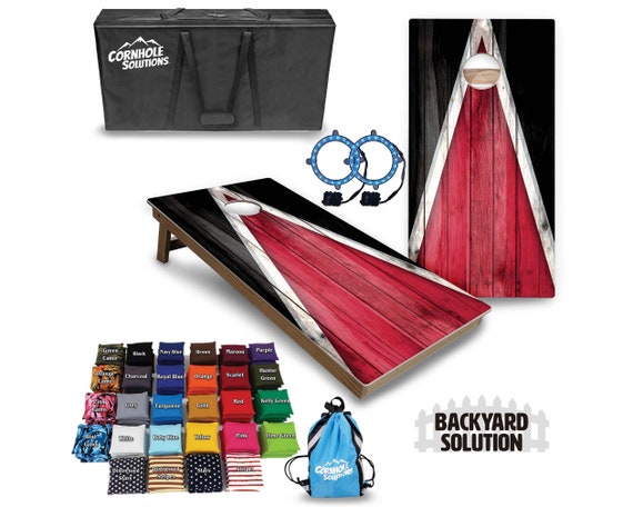 Backyard Cornhole Bundle Options - Scarlet & Black Triangle - 2'x4' Regulation Set + UV Direct Print + UV Clear Coat