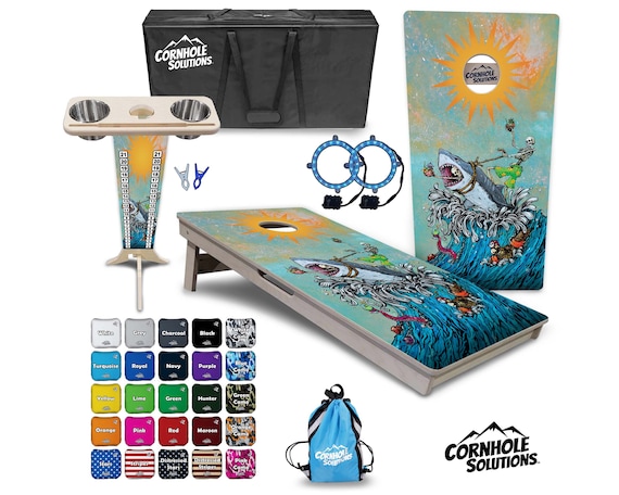 Tournament Cornhole Bundle Options- Artist Series- Shark - 2'x4' Regulation Set- 3/4″ BalticBirch +ScoreBrace +UV Direct Print +UV ClearCoat