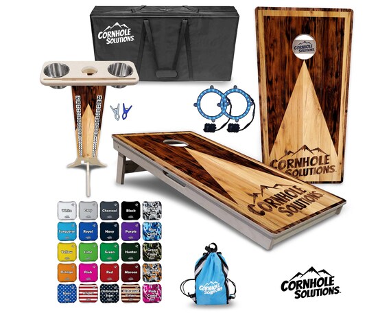 Tournament Cornhole Bundle Options- Wood Stain Tri CS Logo- 2'x4' Regulation- 3/4″ Baltic Birch +Score Brace +UV Direct Print +UV Clear Coat