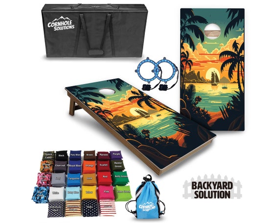 Backyard Cornhole Bundle Options - Beach Sunset 2 - 2'x4' Regulation Set + UV Direct Print + UV Clear Coat