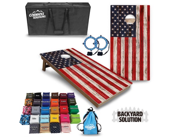 Backyard Cornhole Bundle Options - Antique Flag - 2'x4' Regulation Set + UV Direct Print + UV Clear Coat