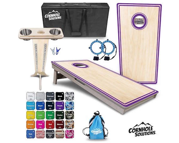 Tournament Cornhole Bundle Options- Purple Pin Stripe- 2'x4' Regulation Set- 3/4″ BalticBirch + ScoreBrace + UV Direct Print + UV Clear Coat