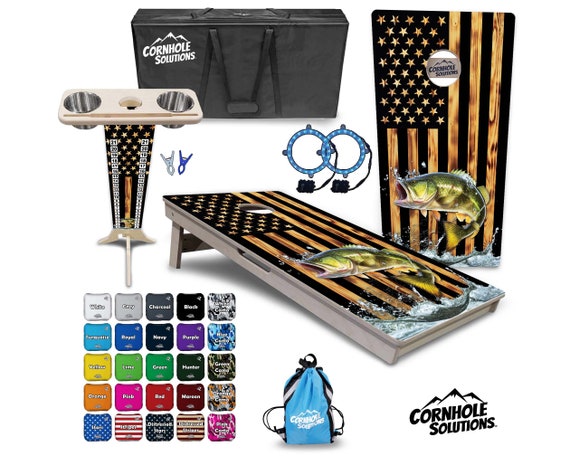 Tournament Cornhole Bundle Options - Colorful Fish - 2'x4' Regulation Set - 3/4″ Baltic Birch +ScoreBrace +UV Direct Print +UV Clear Coat