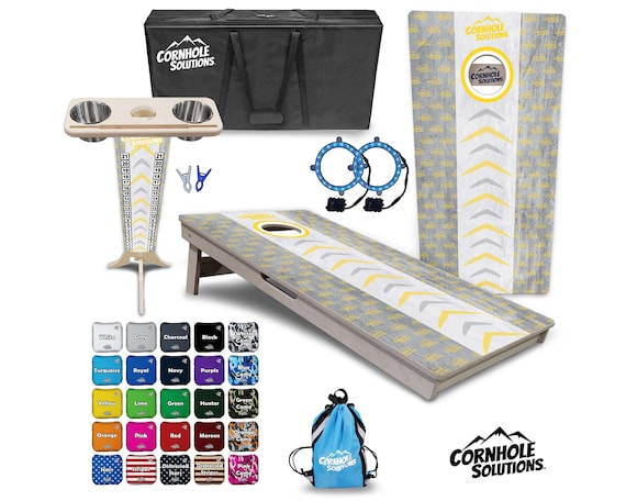 Tournament Cornhole Bundle Options- Runway Design Yellow- 2'x4' Regulation Set- 3/4″ BalticBirch +ScoreBrace +UV Direct Print +UV Clear Coat