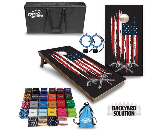 Backyard Cornhole Bundle Options - Guns & Flag - 2'x4' Regulation Set + UV Direct Print + UV Clear Coat
