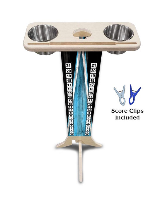 Score Stand - Sky Blue/Black Triangle - Phone/Tablet Holder - Stainless Steel Cup Holders & Scoring Clips Included!