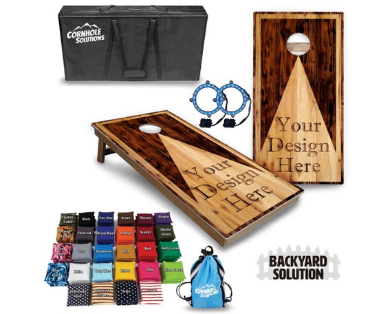 Backyard Cornhole Bundle Options - Custom Wooden Triangle - 2'x4' Regulation Set + UV Direct Print + UV Clear Coat