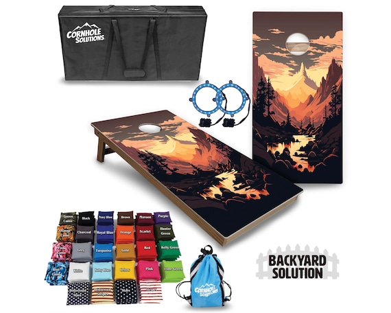 Backyard Cornhole Bundle Options - Mountain Sunset 3 - 2'x4' Regulation Set + UV Direct Print + UV Clear Coat