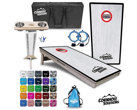 Tournament Cornhole Bundle - Red Hole CS Logo w/Grey- 2'x4' Regulation Set- 3/4″ Baltic Birch + ScoreBrace + UV Direct Print + UV Clear Coat