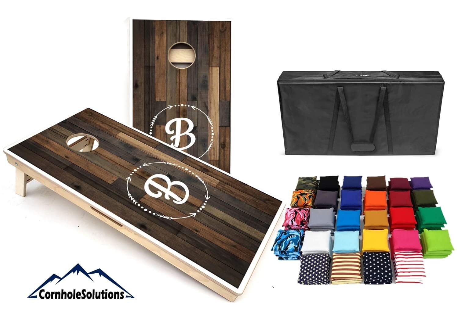 Dark Wood Letter Cornhole Solutions Bundle Includes(2) Regulation