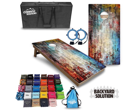 Backyard Cornhole Bundle Options - Colorful Brick - 2'x4' Regulation Set + UV Direct Print + UV Clear Coat