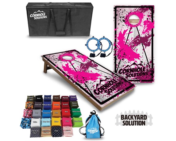 Backyard Cornhole Bundle Options - Pink Splatter CS Logo - 2'x4' Regulation Set + UV Direct Print + UV Clear Coat