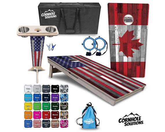 Tournament Cornhole Bundle Options - USA & Canadian Flag - 2'x4' Regulation Set - 3/4″ Baltic Birch +ScoreBrace +UV Direct Print +UV Clear