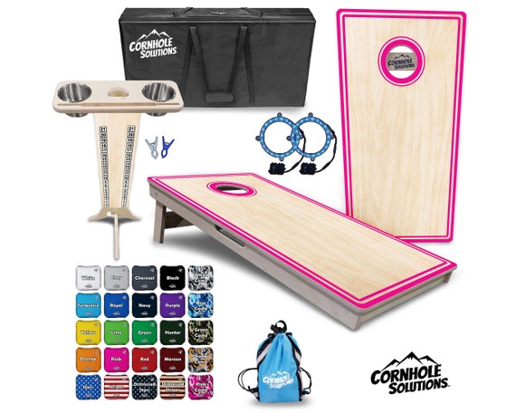 Tournament Cornhole Bundle Options - Pink Pin Stripe- 2'x4' Regulation Set- 3/4″ BalticBirch + ScoreBrace + UV Direct Print + UV Clear Coat