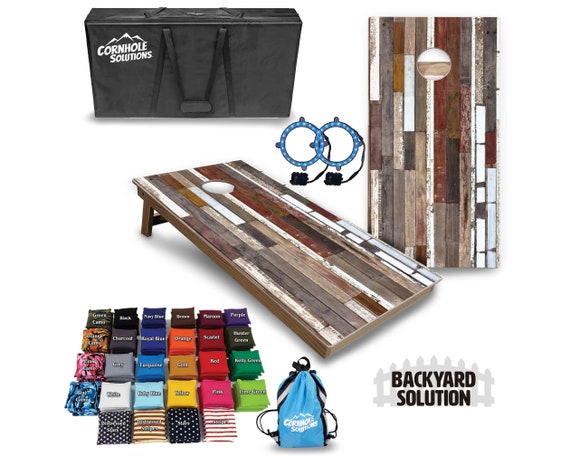 Backyard Cornhole Bundle Options - Colorful Wood Planks - 2'x4' Regulation Set + UV Direct Print + UV Clear Coat