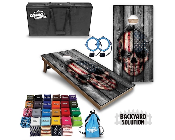 Backyard Cornhole Bundle Options - Rustic Skull Fence - 2'x4' Regulation Set + UV Direct Print + UV Clear Coat