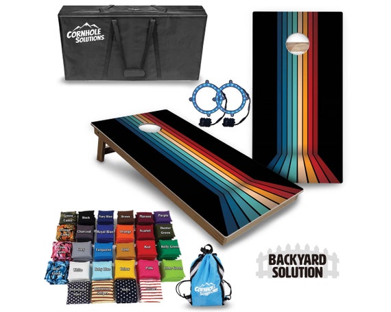 Backyard Cornhole Bundle Options - Retro Stripe Design - 2'x4' Regulation Set + UV Direct Print + UV Clear Coat