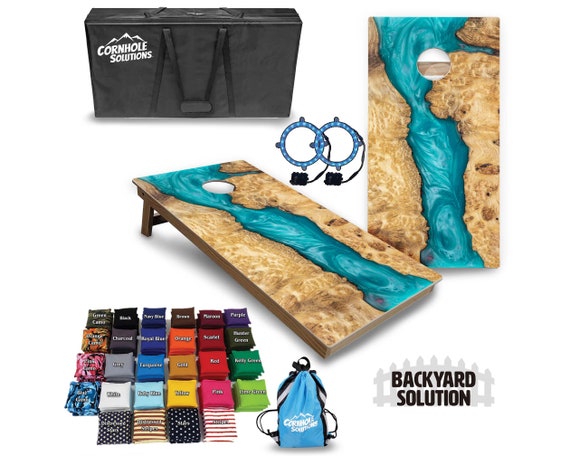 Backyard Cornhole Bundle Options - Teal Epoxy - 2'x4' Regulation Set + UV Direct Print + UV Clear Coat