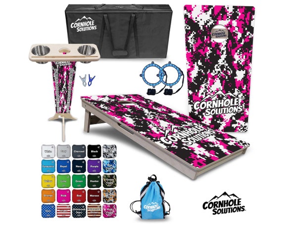 Tournament Cornhole Bundle Options- Pink Digital Camo 2'x4' Regulation Set-3/4″ BalticBirch + ScoreBrace + UV Direct Print + UV Clear Coat