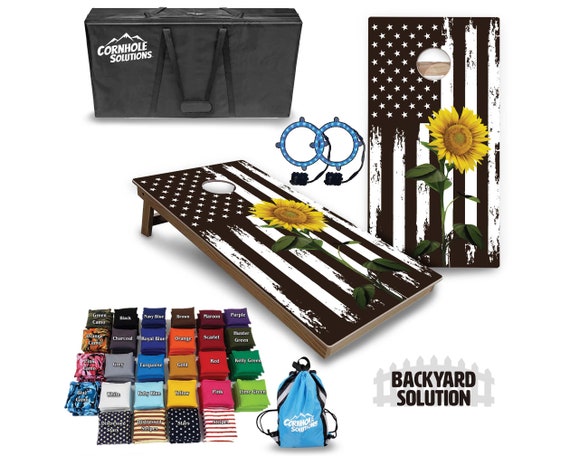 Backyard Cornhole Bundle Options - Sunflower Flag - 2'x4' Regulation Set + UV Direct Print + UV Clear Coat