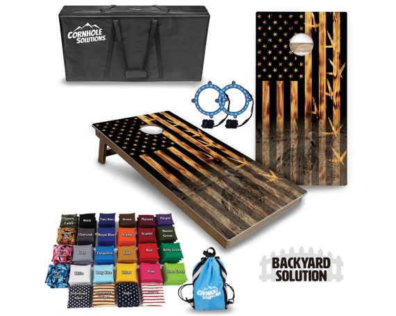 Backyard Cornhole Bundle Options - Hidden Turkey Flag - 2'x4' Regulation Set + UV Direct Print + UV Clear Coat
