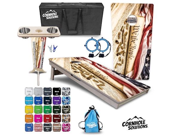 Tournament Cornhole Bundle Options - We The People - 2'x4' Regulation Set - 3/4″ Baltic Birch +ScoreBrace +UV Direct Print +UV Clear Coat