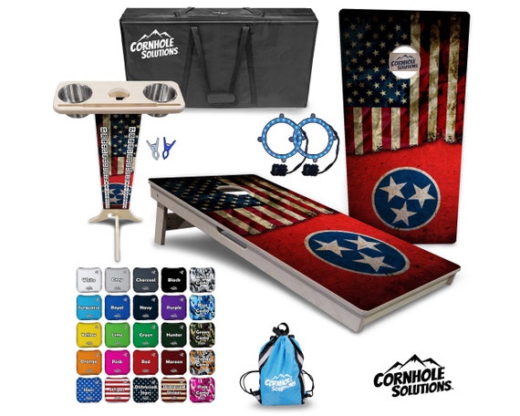 Tournament Cornhole Bundle Options - TN USA Flag - 2'x4' Regulation - 3/4″ Baltic Birch +ScoreBrace +Uv Direct Print +Uv Clear Coat