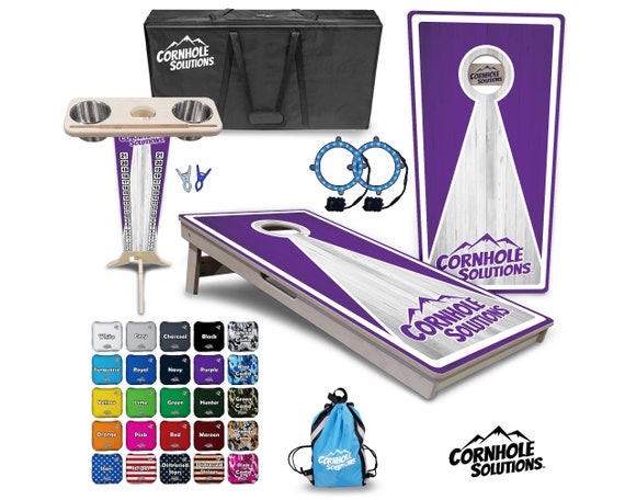 Tournament Cornhole Bundle Options- Purple Keyhole - 2'x4' Regulation Set- 3/4″ Baltic Birch + Score Brace + UV Direct Print + UV Clear Coat