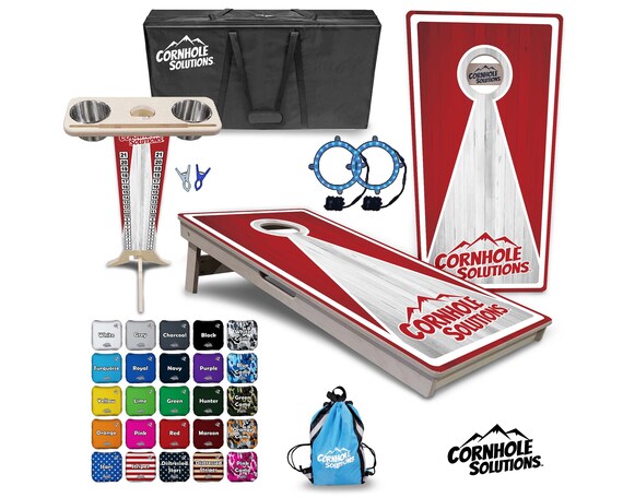 Tournament Cornhole Bundle Options- Red Keyhole - 2'x4' Regulation Set- 3/4″ Baltic Birch + Score Brace + UV Direct Print + UV Clear Coat