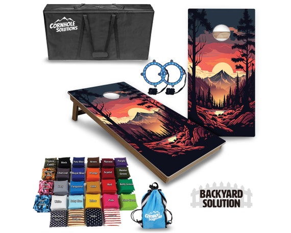 Backyard Cornhole Bundle Options - Mountain Sunset 1 - 2'x4' Regulation Set + UV Direct Print + UV Clear Coat