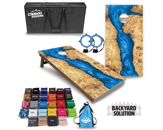 Backyard Cornhole Bundle Options - Blue Epoxy - 2'x4' Regulation Set + UV Direct Print + UV Clear Coat