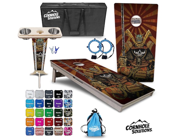 Tournament Cornhole Bundle Options- Artist Series- Samurai -2'x4'Regulation Set- 3/4″ BalticBirch +ScoreBrace +UV Direct Print +UV ClearCoat