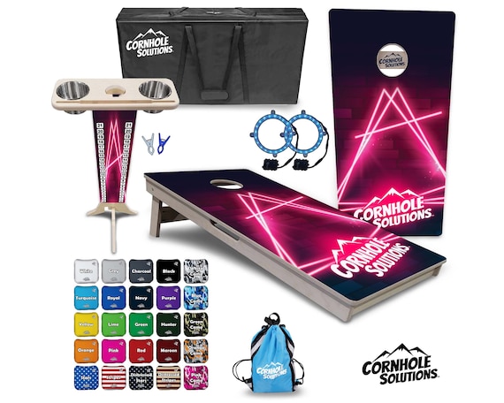 Tournament Cornhole Bundle Options - Neon Pink Target - 2'x4' Regulation - 3/4″ Baltic Birch +Score Brace +UV Direct Print +UV Clear Coat