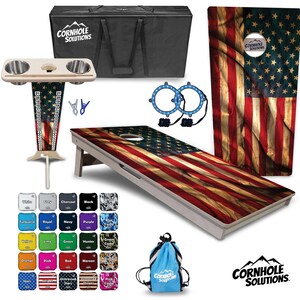 Tournament Cornhole Bundle Options- USA Flag w/Color- 2&#39;x4&#39; Regulation Set - 3/4″ Baltic Birch +UV Direct Print +UV Clear Coat