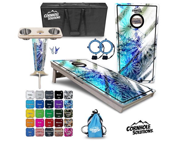 Tournament Cornhole Bundle Options - Blue Color Burst - 2'x4' Regulation - 3/4″ Baltic Birch +Score Brace +UV Direct Print +UV Clear Coat