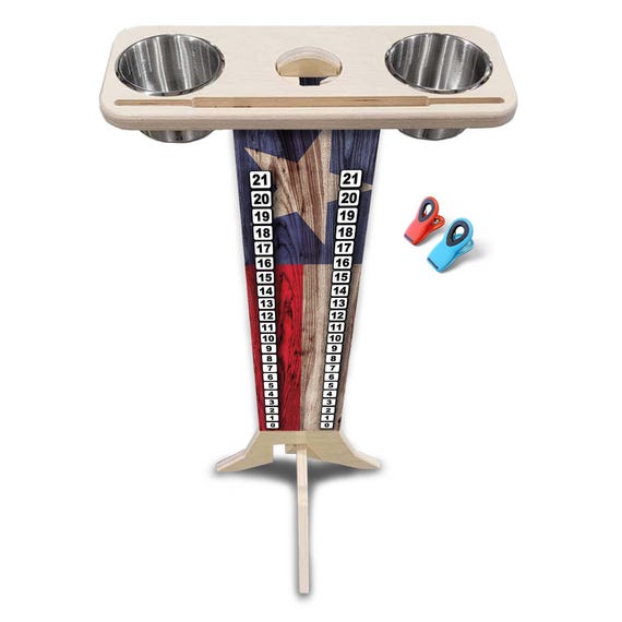 Score Stand - Texas Flag - Phone/Tablet Holder - Stainless Steel Cup Holders & Scoring Clips Included!