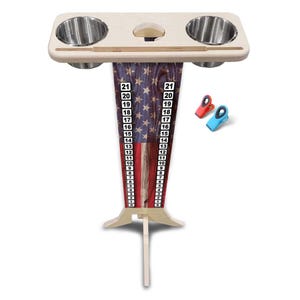 USA Flag Cornhole Score Stand | Cornhole Tournament Scoreboard with Cup Holders & Tablet Holder