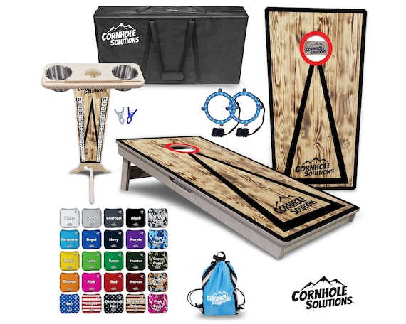 Tournament Cornhole Bundle Options- Burnt Triangle CS Logo- 2'x4'Regulation Set- 3/4″ BalticBirch +ScoreBrace +UV Direct Print +UV ClearCoat