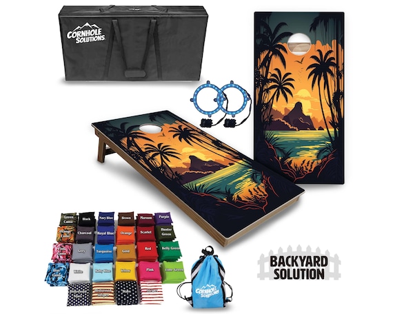 Backyard Cornhole Bundle Options - Beach Sunset 3 - 2'x4' Regulation Set + UV Direct Print + UV Clear Coat