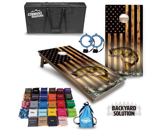 Backyard Cornhole Bundle Options - Hidden Fish Flag - 2'x4' Regulation Set + UV Direct Print + UV Clear Coat