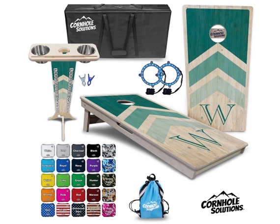 Tournament Cornhole Bundle Options- Teal Arrow- 2'x4' Regulation Set- 3/4″ Baltic Birch + ScoreBrace + UV Direct Print + UV Clear Coat