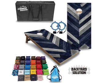 Backyard Cornhole Bundle Options - Blue Herringbone - 2'x4' Regulation Set + UV Direct Print + UV Clear Coat