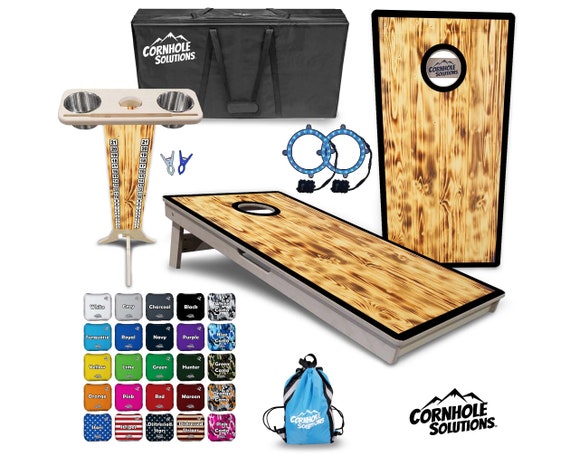 Tournament Cornhole Bundle Options- Burnt Wood Blk Border- 2'x4' Regulation - 3/4″ Baltic Birch +Score Brace +UV Direct Print +UV Clear Coat