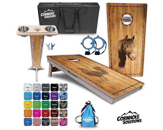 Tournament Cornhole Bundle Options-Barnyard Chicken&Horse- 2'x4' Regulation - 3/4″ Baltic Birch +Score Brace +UV Direct Print +UV Clear Coat