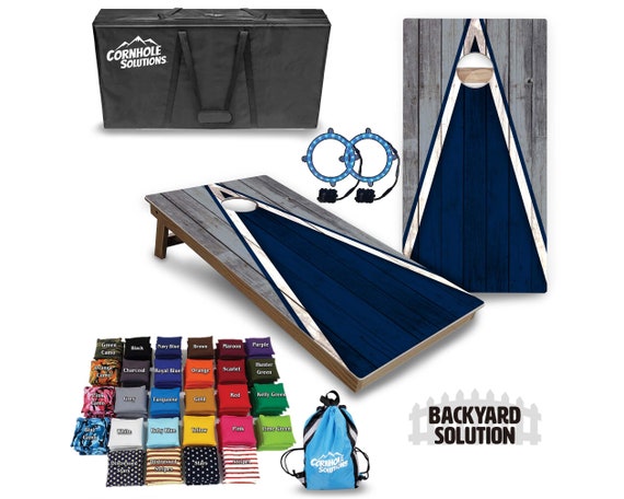 Backyard Cornhole Bundle Options - Navy & Grey Triangle - 2'x4' Regulation Set + UV Direct Print + UV Clear Coat