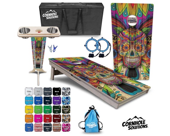 Tournament Cornhole Bundle Options - Sugar Skull - 2'x4' Regulation - 3/4″ Baltic Birch +Score Brace +UV Direct Print +UV Clear Coat